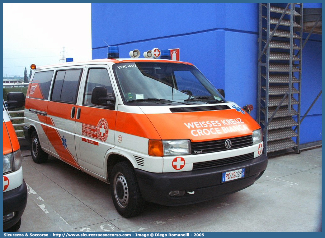 373 (WK 427)
Croce Bianca - Weisses Kreuz
Sezione di Bolzano - Sektion Bozen
Volkswagen Transporter T4

Parole chiave: Croce Bianca;Weisses Kreuz;WK;Sezione;Bolzano;Sektion;Bozen;Volkswagen;Transporter;T4