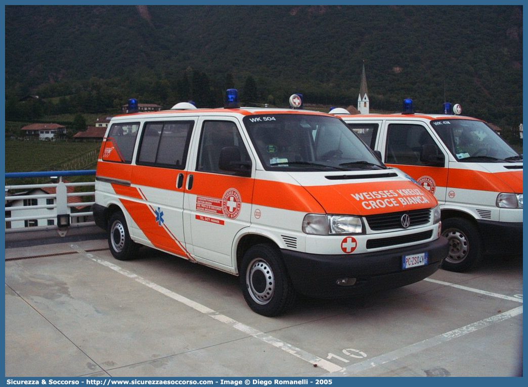 333 (WK 504)
Croce Bianca - Weisses Kreuz
Sezione di Bolzano - Sektion Bozen
Volkswagen Transporter T4 restyling

Parole chiave: Croce Bianca;Weisses Kreuz;WK;Sezione;Bolzano;Sektion;Bozen;Volkswagen;Transporter;T4