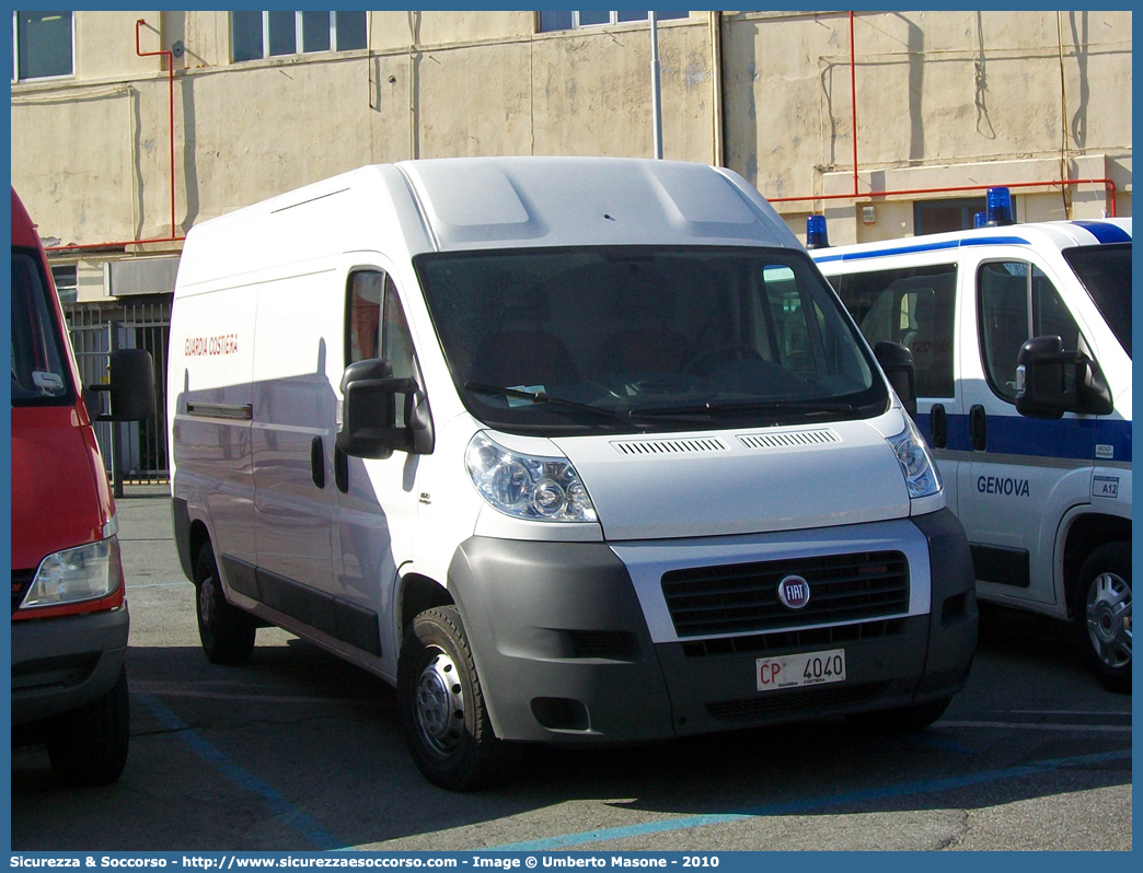 CP 4040
Corpo delle Capitanerie di Porto
Guardia Costiera
Fiat Ducato III serie
Parole chiave: CP;C.P.;GC;G.C.;Guardia;Costiera;Capitaneria;Capitanerie;Porto;Guardia Costiera;Fiat;Ducato;X250;X 250;4040