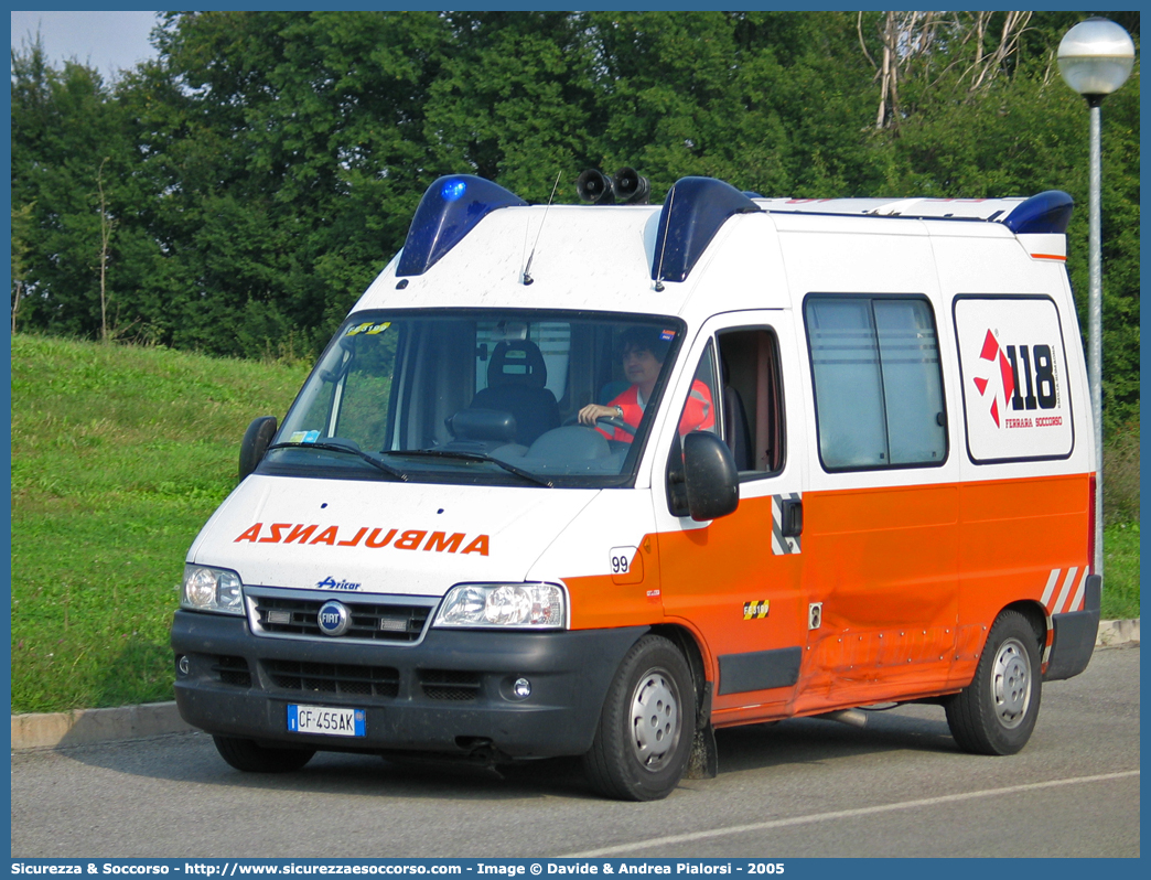 FE 3199
118 Ferrara Soccorso
Fiat Ducato II serie restyling
Allestitore Aricar S.p.A.
Parole chiave: 118;Ferrara;Soccorso;Ambulanza;Autoambulanza;Fiat;Ducato;Aricar