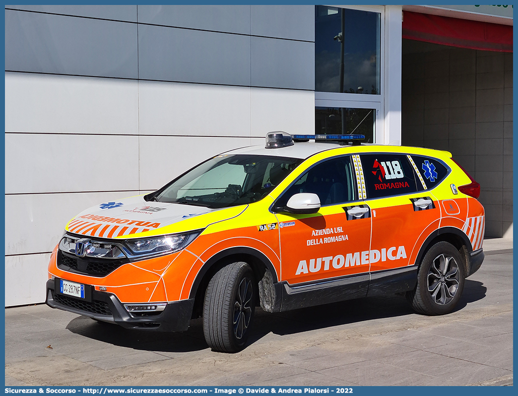 RA 52
118 Romagna Soccorso
Ambito Territoriale di Ravenna
Honda CR-V V serie
Allestitore Safety Car S.r.l.
Parole chiave: 118;Romagna;Ravenna;Soccorso;Automedica;Automedicalizzata;Auto Medica;Auto Medicalizzata;Honda;CR-V;CRV;Safety Car;Orion