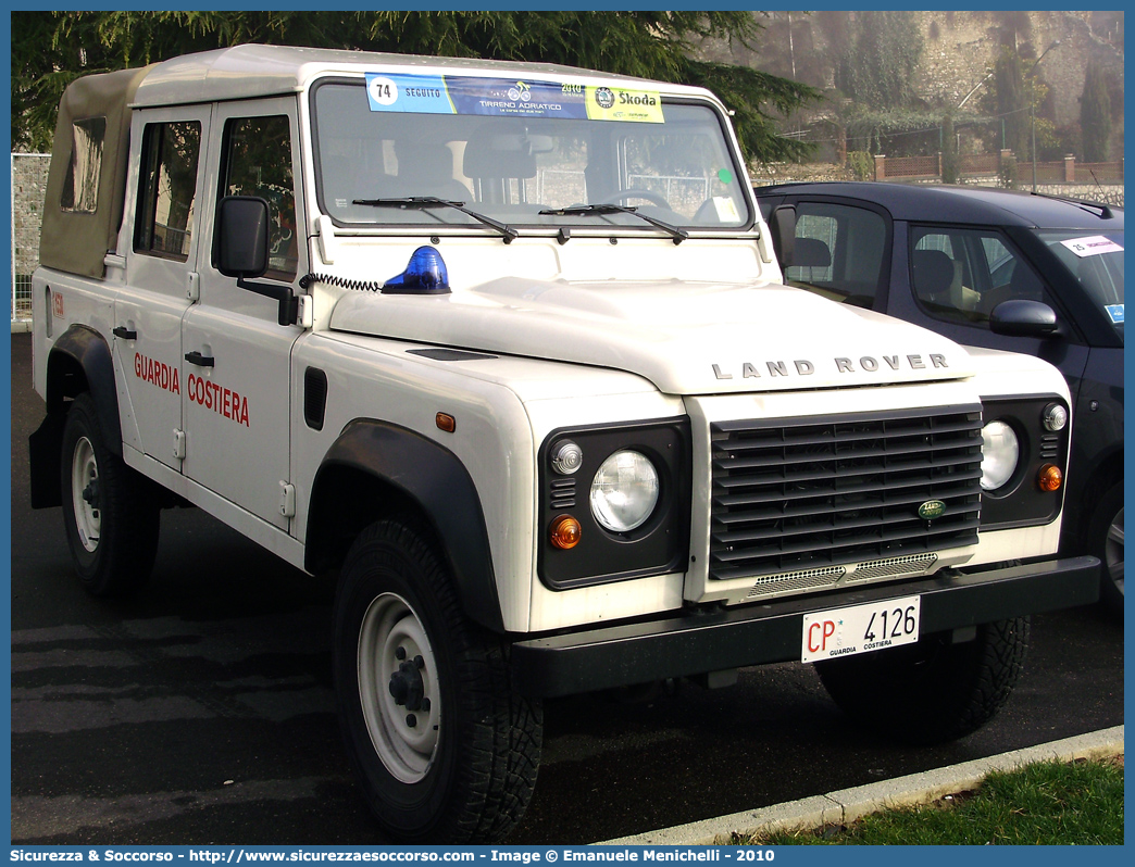 CP 4126
Corpo delle Capitanerie di Porto
Guardia Costiera
Land Rover Defender 110
Parole chiave: CP;C.P.;GC;G.C.;Guardia;Costiera;Capitaneria;Capitanerie;di;Porto;Land;Rover;Defender;110