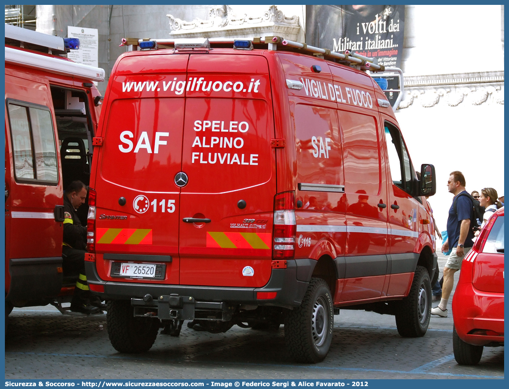 VF 26520
Corpo Nazionale Vigili del Fuoco
Nucleo Speleo Alpino Fluviale
Mercedes Benz Sprinter 319 4x4 II serie
Allestitore Baggio e De Sordi S.r.l.
Parole chiave: Corpo;Nazionale;Vigili del Fuoco;Vigili;Fuoco;Mercedes Benz;Sprinter;319;SAF;S.A.F.;Speleo;Alpino;Fluviale;Baggio;De Sordi