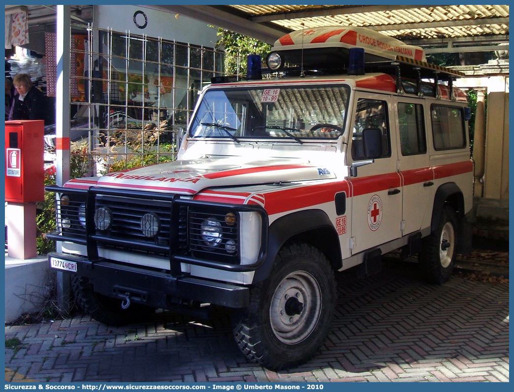 CRI 13774
Croce Rossa Italiana
Arenzano (GE)
Land Rover Defender 110
Allestitore AVS S.a.s.
(variante)
Parole chiave: Croce;Rossa;Italiana;CRI;C.R.I.;Ambulanza;Land Rover;Defender;110;Arenzano;AVS;A.V.S.;13774