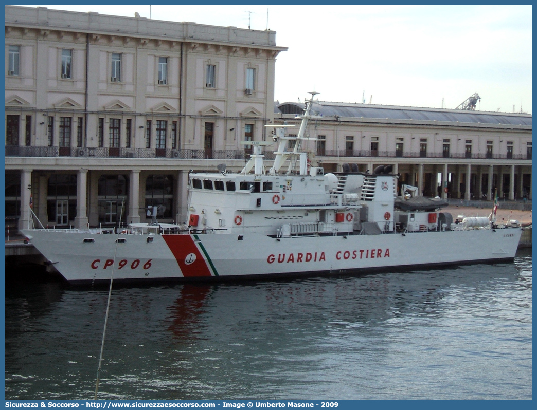 CP 906 "Oreste Corsi"
Corpo delle Capitanerie di Porto
Guardia Costiera
Pattugliatore d'Altura Classe "Saettia"
Parole chiave: Guardia;Costiera;Capitaneria;Capitanerie;Porto;Pattugliatore;Pattugliatori;Altura;Classe;Saettia;CP;C.P.;G.C.;GC;906;CP906;CP 906;Oreste;Corsi