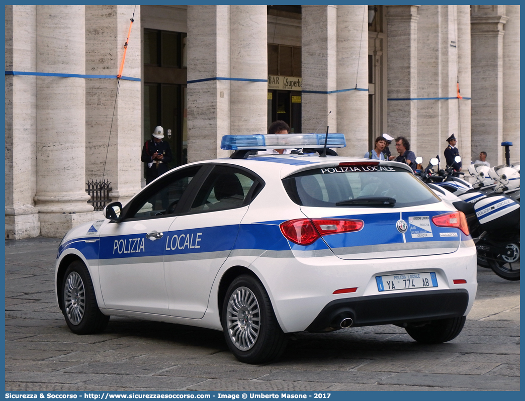 Polizia Locale YA774AB
Polizia Locale
Comune di Genova
Alfa Romeo Nuova Giulietta
I serie II restyling
Parole chiave: Polizia;Locale;Municipale;Genova;Alfa Romeo;Nuova Giulietta;YA774AB;YA 774 AB