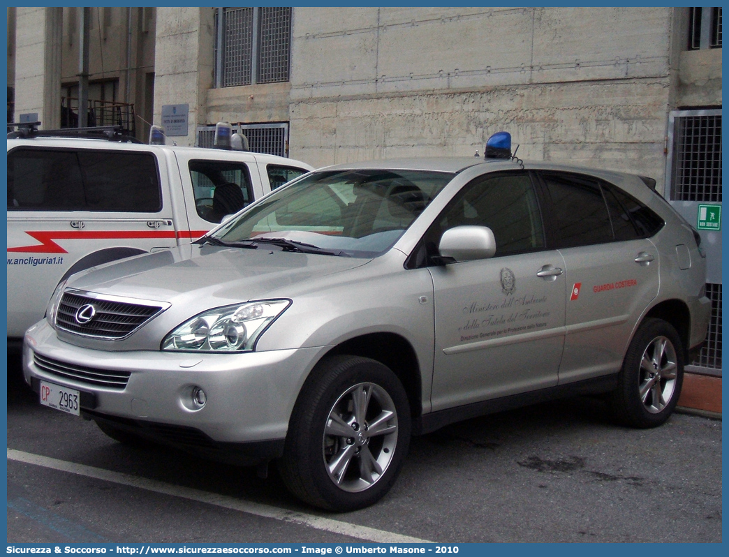 CP 2963
Corpo delle Capitanerie di Porto
Guardia Costiera
Lexus RX 400h
Parole chiave: CP;C.P.;GC;G.C.;Capitaneria;Capitanerie;di;Porto;Guardia;Costiera;Lexus;RX400h;RX 400h