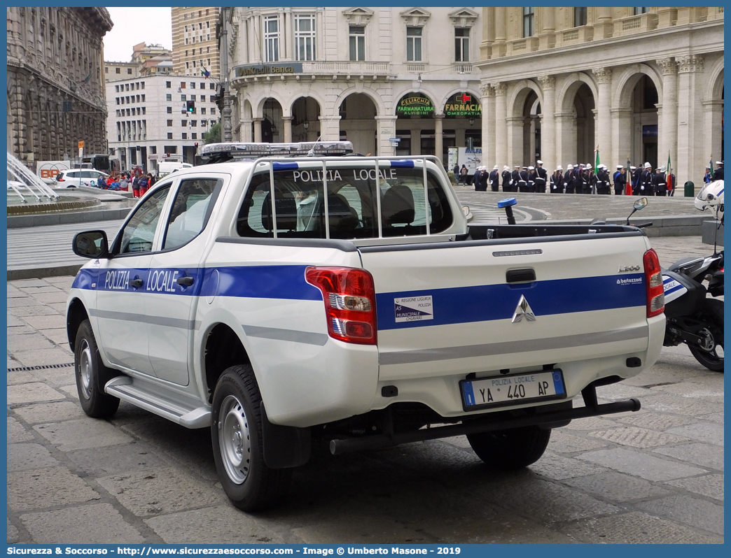 Polizia Locale YA440AP
Polizia Locale
Comune di Chiavari
Mitsubishi L200 V serie
Allestitore Bertazzoni S.r.l.
Parole chiave: Polizia;Locale;Municipale;Chiavari;Mitsubishi;L200;L 200;Bertazzoni;YA440AP;YA 440 AP