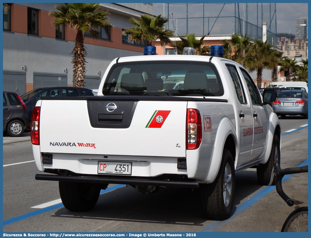 CP 4351
Corpo delle Capitanerie di Porto
Guardia Costiera
Nissan Navara II serie
Allestitore Focaccia Group S.r.l.
Parole chiave: CP;C.P.;GC,G.C.;Guardia;Costiera;Capitaneria;Capitanerie;di;Porto;Nissan;Navara;Focaccia