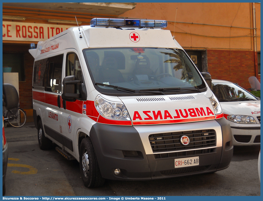 CRI 662AB
Croce Rossa Italiana
Levanto
Fiat Ducato III serie
Allestitore AVS S.a.s.
Parole chiave: Croce;Rossa;Italiana;CRI;C.R.I.;Ambulanza;Fiat;Ducato;X250;Levanto;AVS;A.V.S.