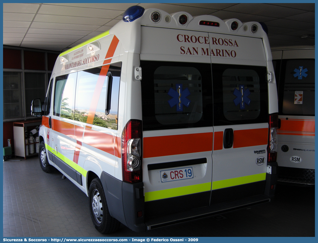 CRS 19
Croce Rossa
Repubblica di San Marino
Fiat Ducato III serie
Allestitore Bollanti S.r.l.
Parole chiave: Croce;Rossa;Repubblica;San Marino;CRS;RSM;C.R.S.;R.S.M.;Ambulanza;Fiat;Ducato;X250;CRS19;Bollanti