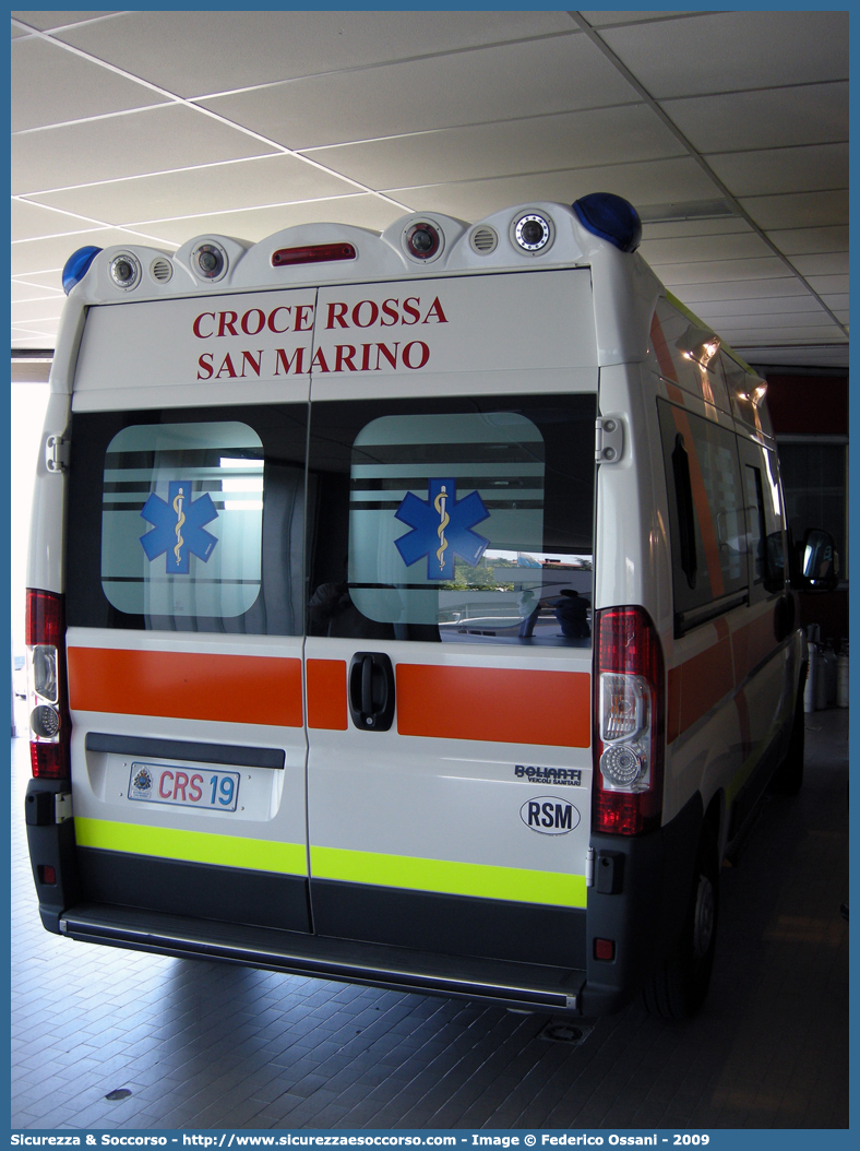 CRS 19
Croce Rossa
Repubblica di San Marino
Fiat Ducato III serie
Allestitore Bollanti S.r.l.
Parole chiave: Croce;Rossa;Repubblica;San Marino;CRS;RSM;C.R.S.;R.S.M.;Ambulanza;Fiat;Ducato;X250;CRS19;Bollanti