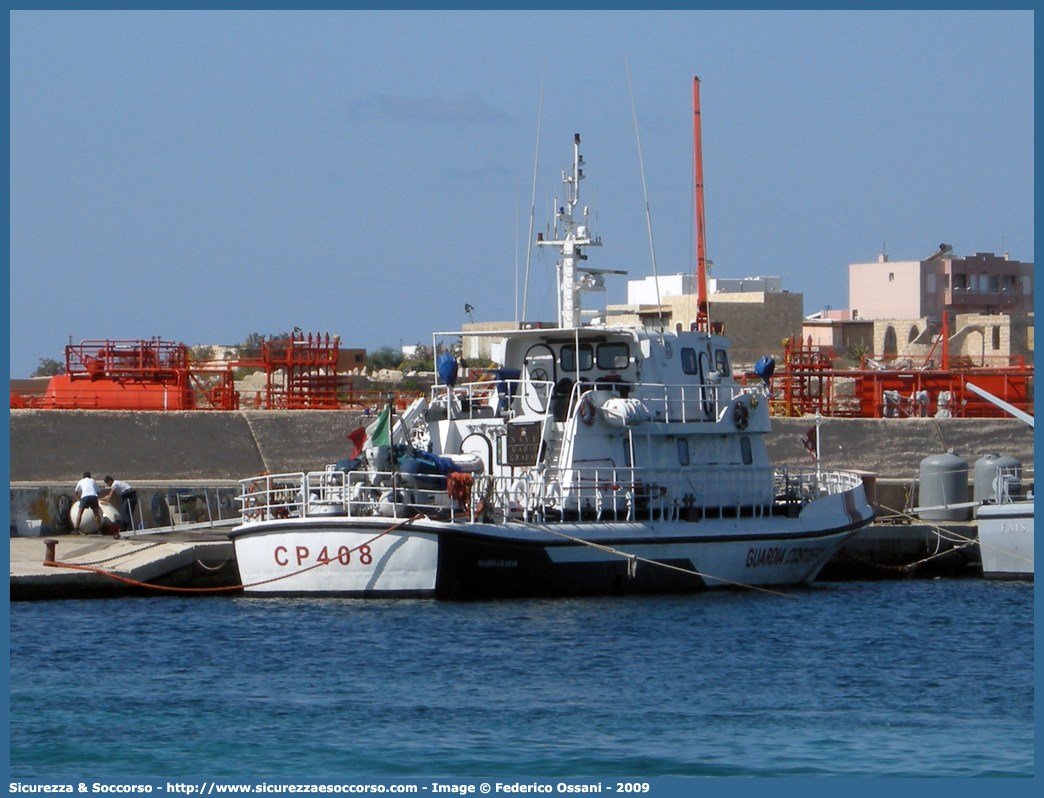 CP 408 "Mario Grabar"
Corpo delle Capitanerie di Porto
Guardia Costiera
Vedetta d'Altura Classe "Mazzinghi"
Parole chiave: Guardia;Costiera;Capitaneria;Capitanerie;Porto;Vedetta;Vedette;Altura;Classe;Mazzinghi;CP;C.P.;G.C.;GC;408;CP408;CP 408;Grabar;Mario