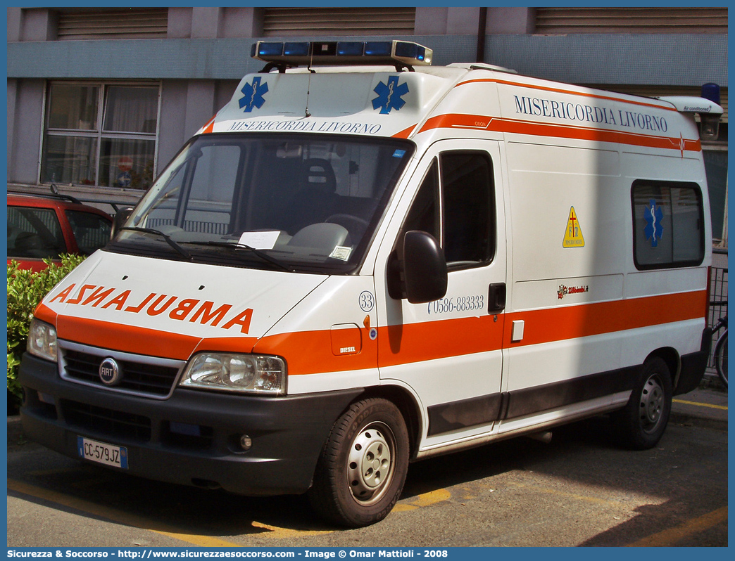 33
Misericordia di Livorno
Fiat Ducato II serie restyling
Allestitore Orion S.r.l.
Parole chiave: Misericordie;Misericordia;Livorno;Ambulanza;Fiat;Ducato;Orion