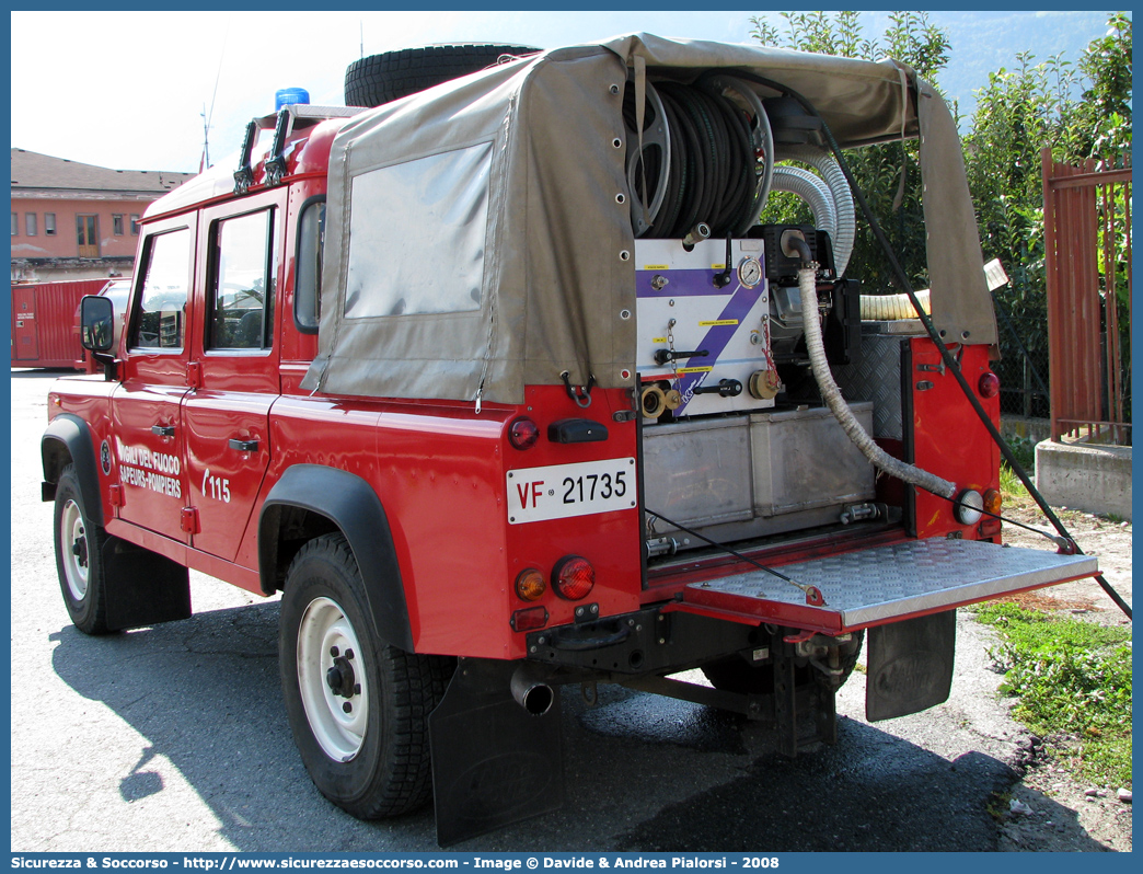 VF 21735
Vigili del Fuoco
Regione Autonoma Valle d'Aosta
Land Rover Defender 110
Parole chiave: VF;V.F.;Vigili;Fuoco;Regione;Autonoma;Valle;Aosta;Land Rover;Defender 110;21735