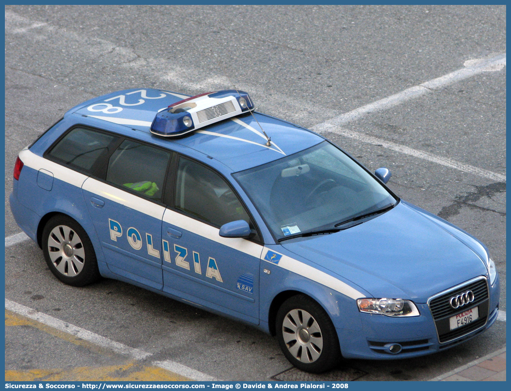 Polizia F4916
Polizia di Stato
Polizia Stradale
Società Autostrade Valdostane S.p.A.
Audi A4 Avant III serie
Parole chiave: Polizia di Stato;Polizia Stradale;Società Autostrade Valdostane S.p.A.;S.A.V.;SAV;Audi;A4;Avant