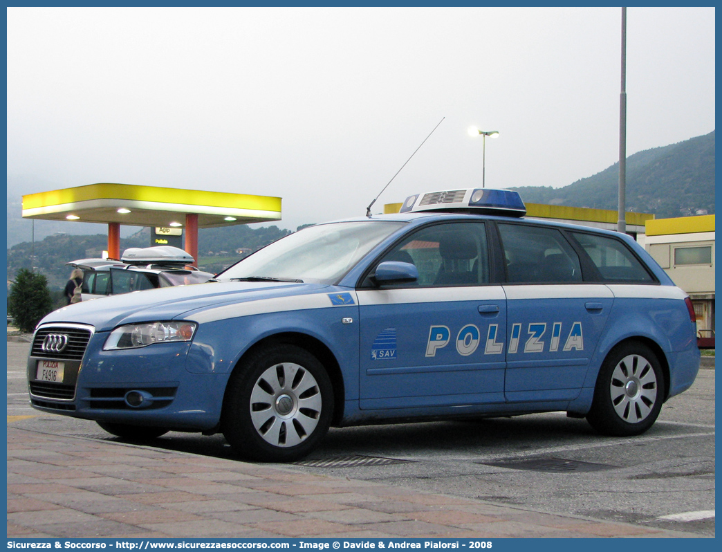 Polizia F4916
Polizia di Stato
Polizia Stradale
Società Autostrade Valdostane S.p.A.
Audi A4 Avant III serie
Parole chiave: Polizia di Stato;Polizia Stradale;Società Autostrade Valdostane S.p.A.;S.A.V.;SAV;Audi;A4;Avant