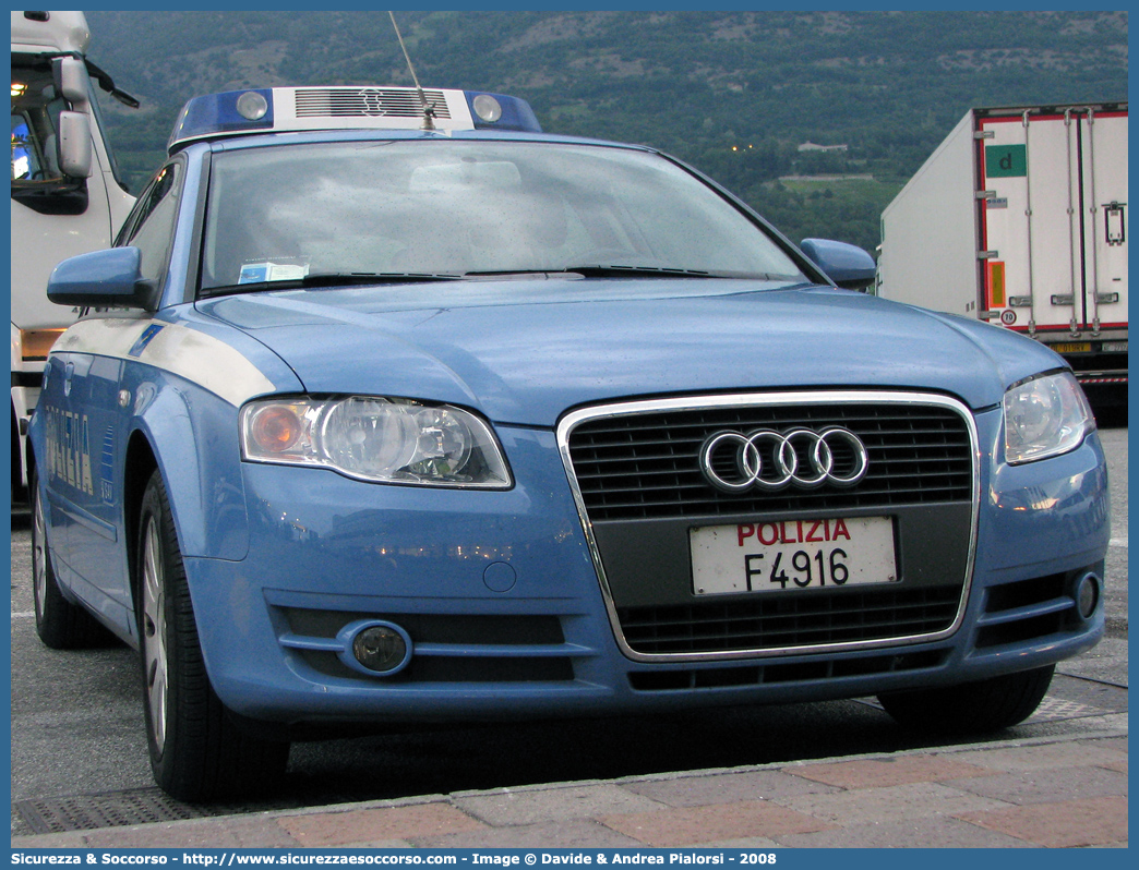 Polizia F4916
Polizia di Stato
Polizia Stradale
Società Autostrade Valdostane S.p.A.
Audi A4 Avant III serie
Parole chiave: Polizia di Stato;Polizia Stradale;Società Autostrade Valdostane S.p.A.;S.A.V.;SAV;Audi;A4;Avant