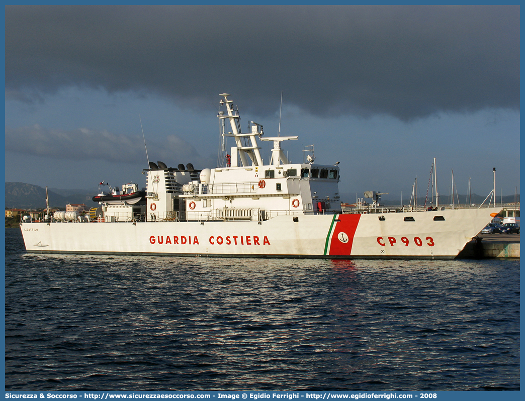 CP 903 "Luigi Dattilo"
Corpo delle Capitanerie di Porto
Guardia Costiera
Pattugliatore d'Altura Classe "Saettia"
alienata nel 2014 e donata al Servicio Nacional Aeronaval de Panama  
Parole chiave: Guardia;Costiera;Capitaneria;Capitanerie;Porto;Pattugliatore;Pattugliatori;Altura;Classe;Saettia;CP;C.P.;G.C.;GC;903;CP903;CP 903;Luigi;Dattilo