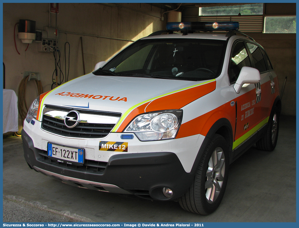 MIKE 12
118 Romagna Soccorso
Ambito Territoriale di Rimini
Opel Antara
Allestitore Vision S.r.l.
Parole chiave: 118;Romagna;Soccorso;Rimini;Automedica;Automedicalizzata;Auto Medica;Auto Medicalizzata;Opel;Antara;Vision