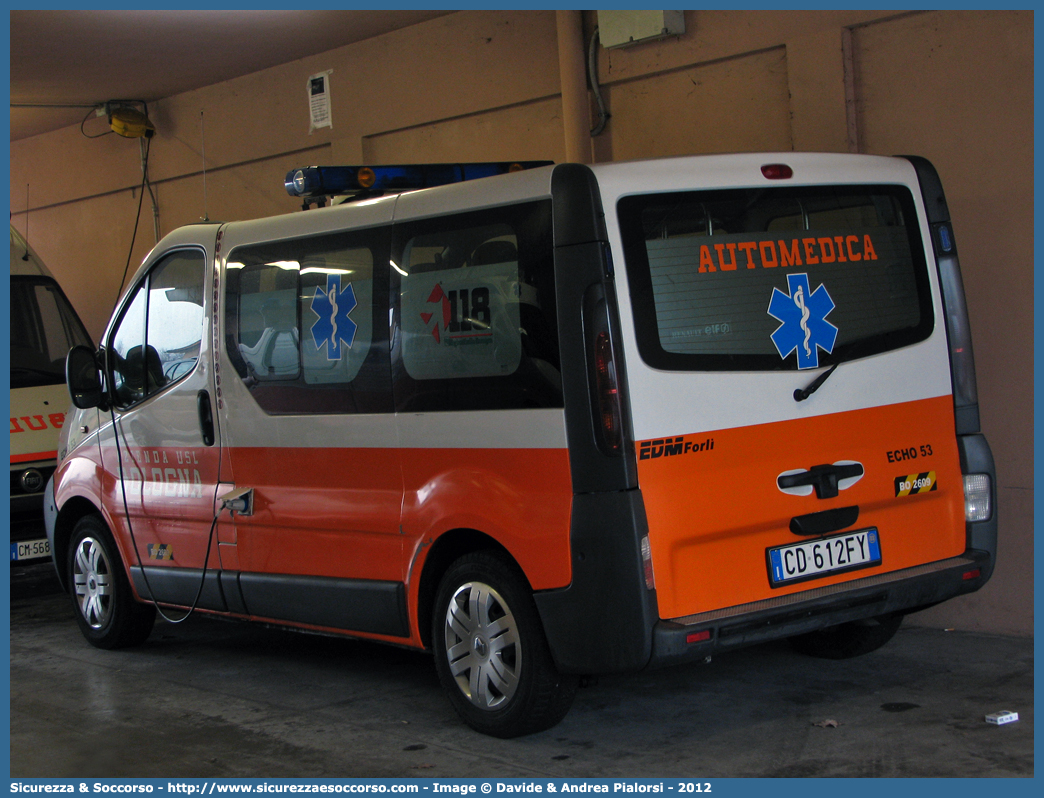 BO 2609
118 Bologna Soccorso
Renault Trafic III serie
Allestitore EDM S.r.l.
(II variante)
Parole chiave: 118;Bologna;Soccorso;Automedica;Automedicalizzata;Renault;Trafic;EDM