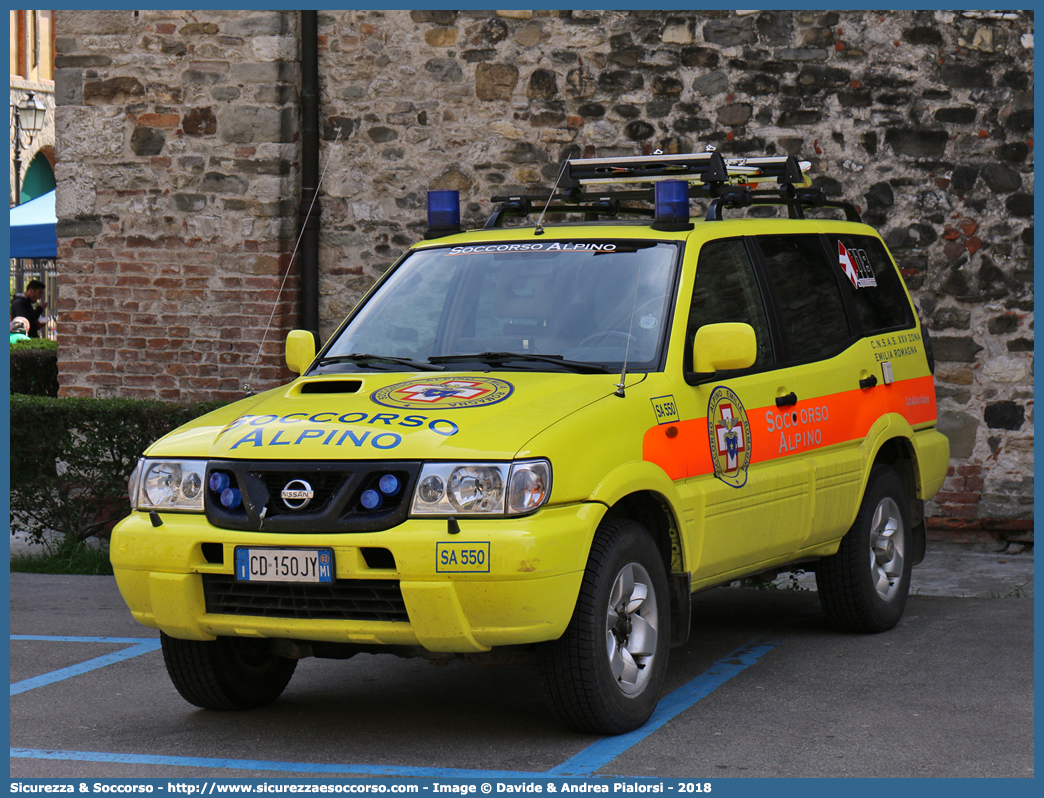 SA 550
Corpo Nazionale
Soccorso Alpino e Speleologico
Delegazione Alpina
XXV Emilia Romagna
Nissan Terrano II serie
Parole chiave: CNSAS;C.N.S.A.S.;Corpo;Nazionale;Soccorso;Alpino;Speleologico;Emilia;Romagna;SAER;S.A.E.R.;Nissan;Terrano