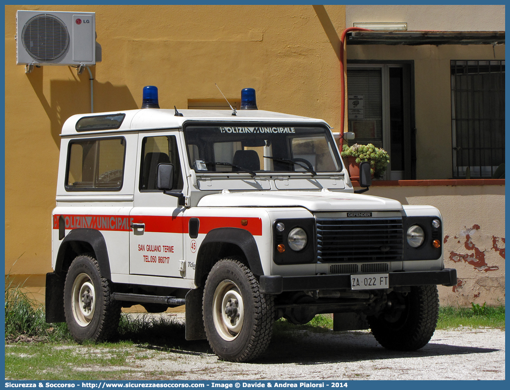 -
Polizia Municipale
Comune di San Giuliano Terme
Land Rover Defender 90
Parole chiave: Polizia;Locale;Municipale;San Giuliano Terme;Land Rover;Defender;90