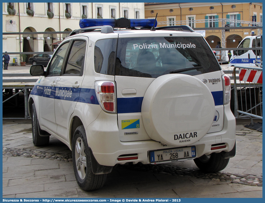 Polizia Locale YA268AA
Polizia Municipale
Comune di Cervia
Daihatsu Terios III serie
Allestitore Focaccia Group S.r.l.
Parole chiave: Polizia;Municipale;Locale;Cervia;Daihatsu;Terios;YA268AA;YA 268 AA;Focaccia