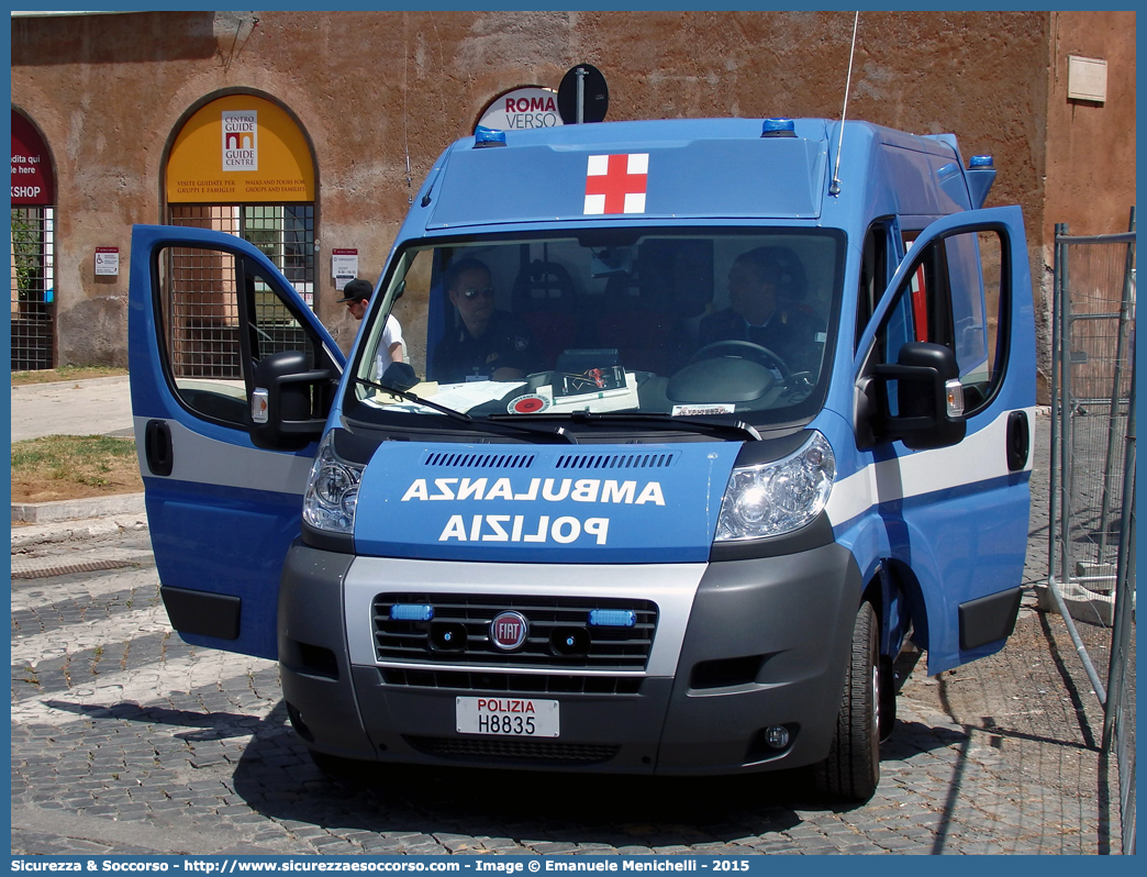 Polizia H8835
Polizia di Stato
Servizio Sanitario
Fiat Ducato III serie
Allestitore Boneschi S.r.l.
Parole chiave: PS;P.S.;Polizia;di;Stato;Servizio;Sanitario;Fiat;Ducato;X250;Ambulanza;Boneschi