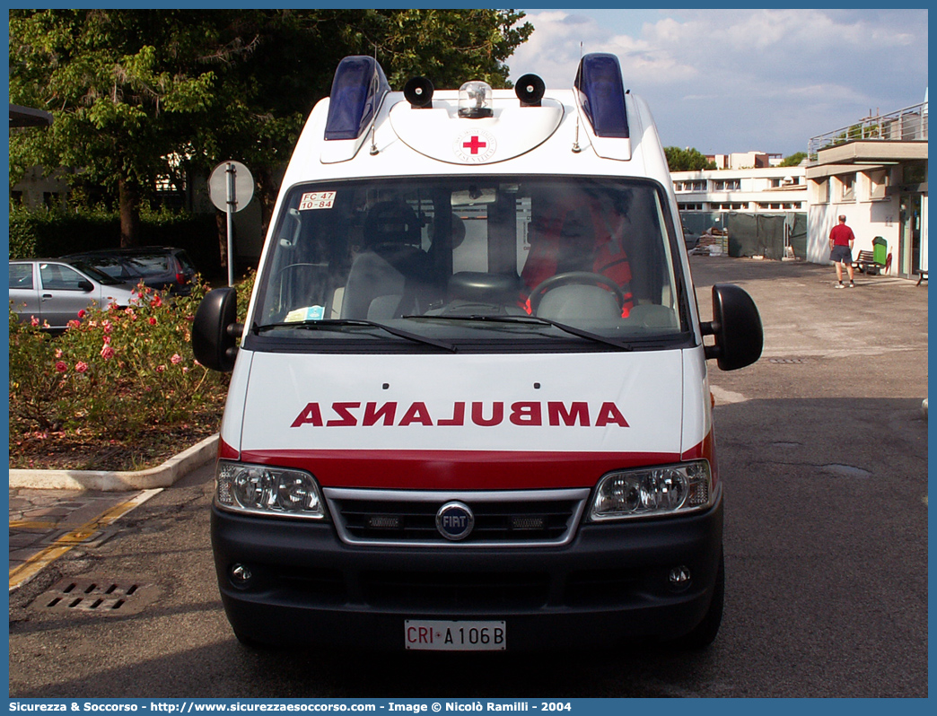 CRI A106B
Croce Rossa Italiana
Cesenatico
Fiat Ducato II serie restyling
Allestitore Aricar S.p.A.
Parole chiave: Croce;Rossa;Italiana;CRI;C.R.I.;Ambulanza;Fiat;Ducato;Aricar;Cesenatico