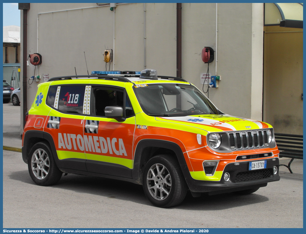 RA 02
118 Romagna Soccorso
Ambito Territoriale di Ravenna
Jeep Renegade I serie restyling
Allestitore Safety Car S.r.l.
Parole chiave: 118;Romagna;Ravenna;Soccorso;Automedica;Automedicalizzata;Auto Medica;Auto Medicalizzata;Jeep;Renegade;Safety Car;Orion