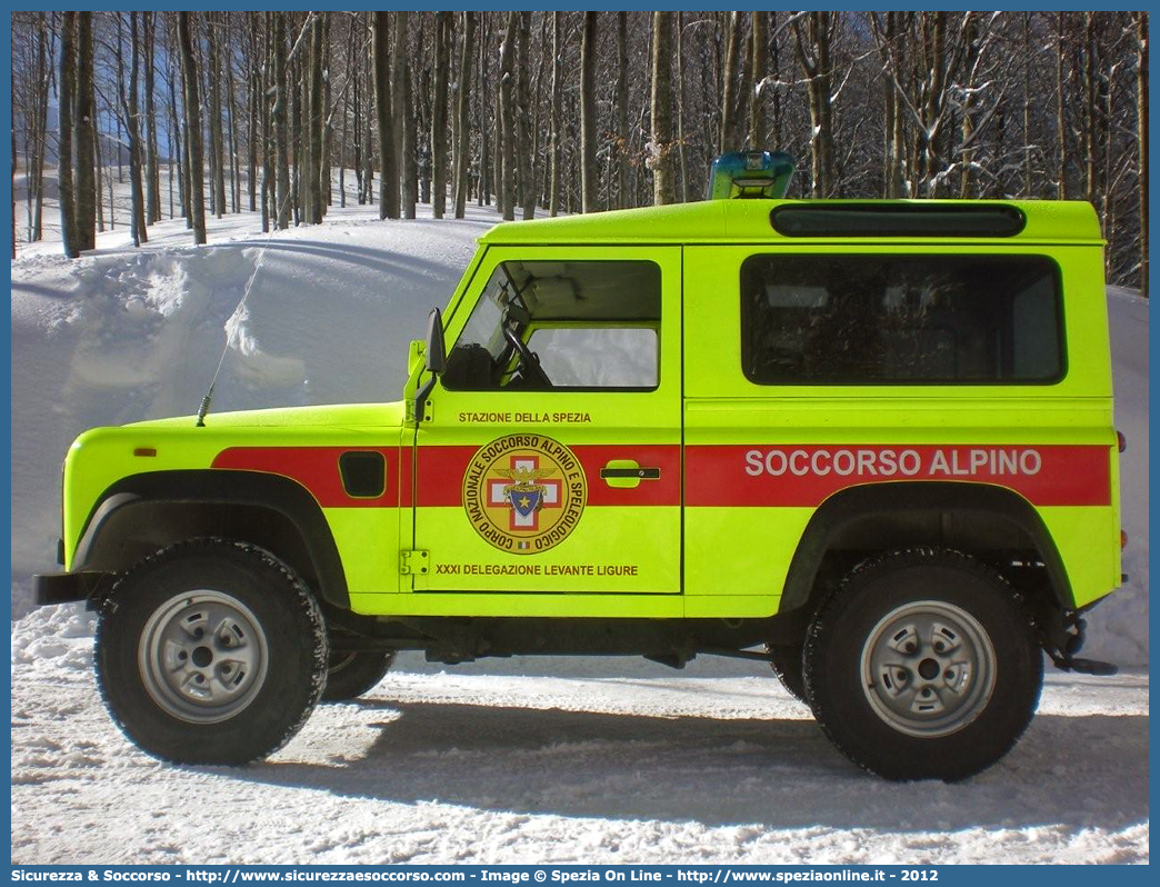 -
Corpo Nazionale
Soccorso Alpino e Speleologico
Delegazione Alpina
XXIII Liguria di Ponente
Stazione di La Spezia
Land Rover Defender 90
Parole chiave: CNSAS;C.N.S.A.S.;Corpo;Nazionale;Soccorso;Alpino;Speleologico;Liguria;SASL;S.A.S.L.;La Spezia;Land Rover;Defender;90