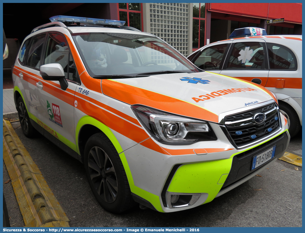 TR 646
118 Umbria Soccorso
Azienda USL Umbria 2
Subaru Forester XT VI serie restyling
Allestitore Aricar S.p.A.
Parole chiave: 118;Umbria;Soccorso;Terni;Automedica;Automedicalizzata;Auto Medica;Auto Medicalizzata;Subaru;Forester;Aricar