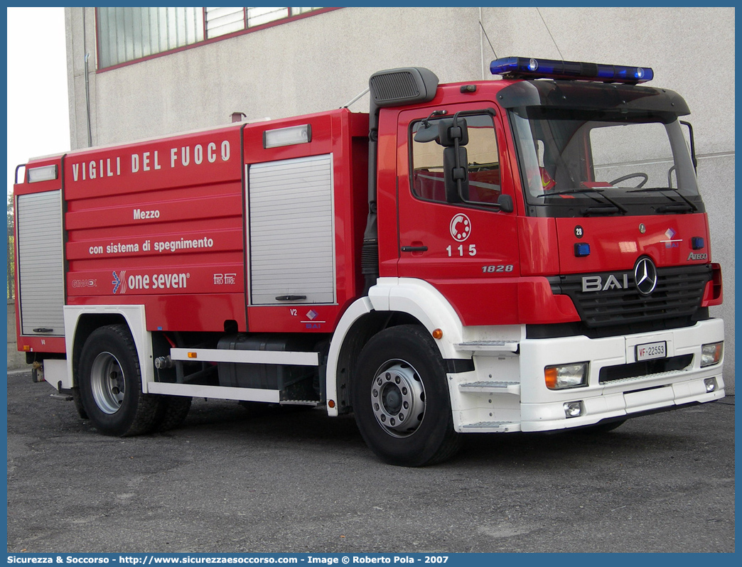 VF 22553
Corpo Nazionale Vigili del Fuoco
Mercedes Benz Atego 1828 I serie restyling
dotata di sistema One Seven
Allestitore BAI S.r.l.
Parole chiave: Corpo;Nazionale;Vigili del Fuoco;Vigili;Fuoco;ABP;A.B.P.;AutoBottePompa;AutoBotte;Mercedes Benz;Atego;1828;BAI;B.A.I.;One Seven;22553