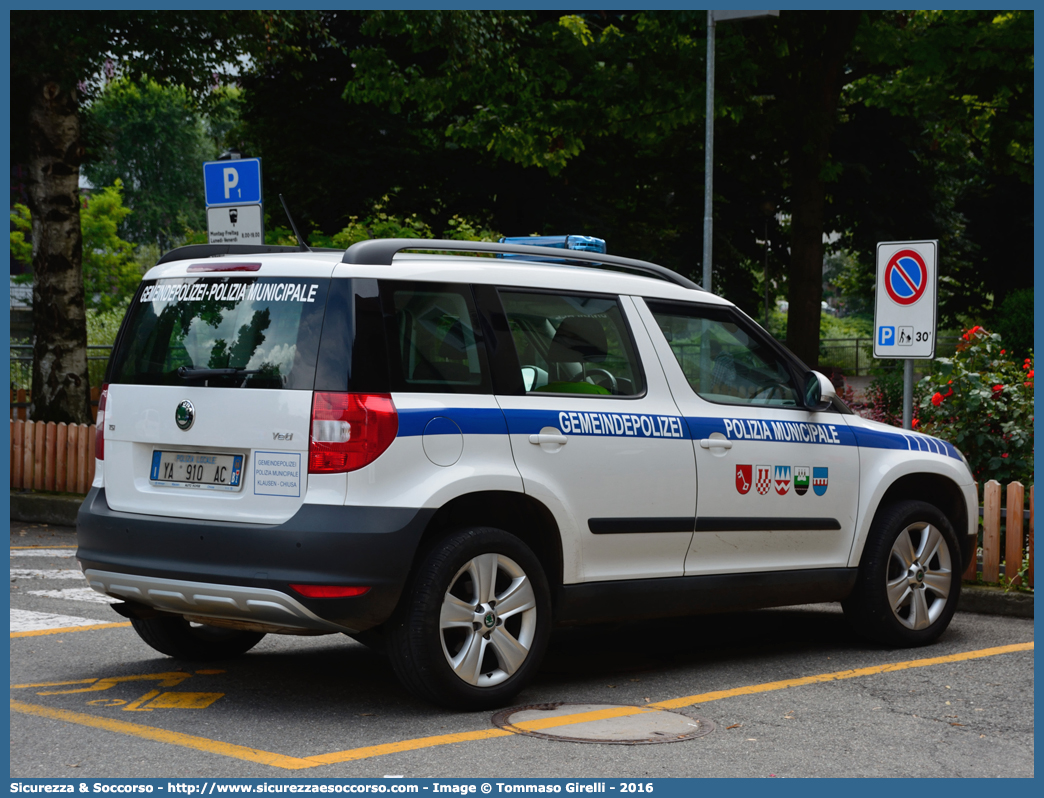 Polizia Locale YA910AC
Polizia Municipale
Comune di Chiusa
Skoda Yeti I serie
Parole chiave: Polizia;Locale;Municipale;Chiusa;Skoda;Yeti