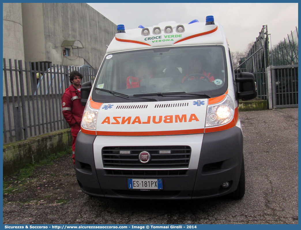 13
Croce Verde Verona
Fiat Ducato III serie
Allestitore Ambitalia S.p.A.
Parole chiave: Croce Verde;CV;C.V.;Verona;Pubblica;Assistenza;Ambulanza;Fiat;Ducato X250;Ambitalia