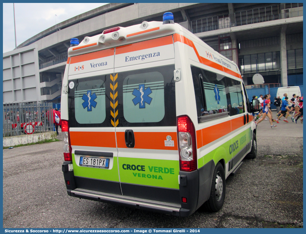 13
Croce Verde Verona
Fiat Ducato III serie
Allestitore Ambitalia S.p.A.
Parole chiave: Croce Verde;CV;C.V.;Verona;Pubblica;Assistenza;Ambulanza;Fiat;Ducato X250;Ambitalia