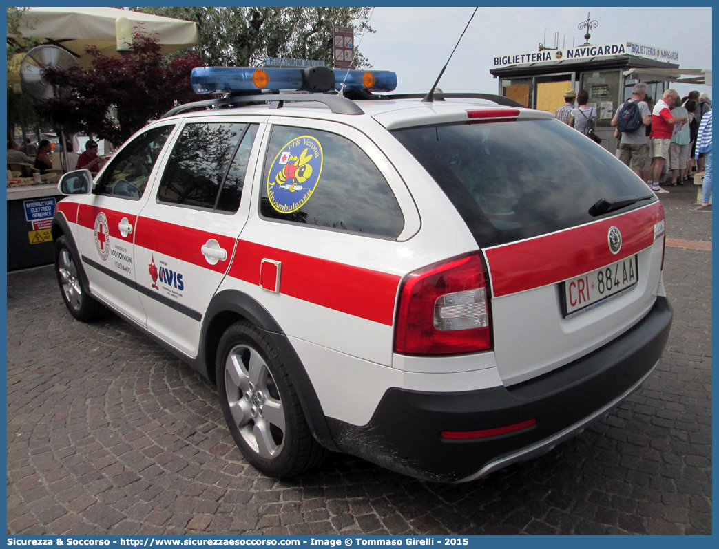 CRI 884AA
Croce Rossa Italiana
Bardolino Baldo Garda (VR)
Skoda Octavia Wagon Scout II serie
(variante)
Parole chiave: CRI;C.R.I.;Croce Rossa Italiana;Automedica;Auto Medica;Automedicalizzata;Auto Medicalizzata;Skoda;Octavia;Wagon;Scout;Bardolino;Baldo;Garda;884AA