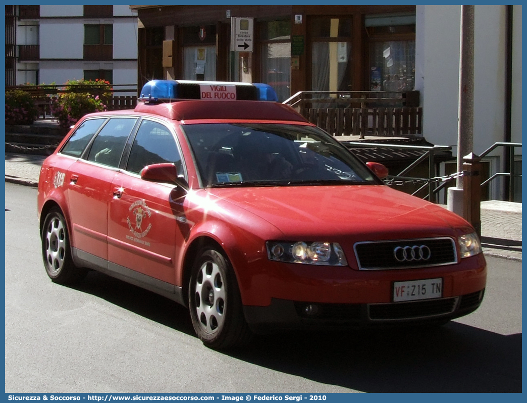 VF Z15TN
Federazione dei Corpi dei VV.F.V.
della Provincia di Trento
Audi A4 Avant II serie
Parole chiave: VF;V.F.;Vigili del Fuoco;Vigili;Fuoco;Federazione;Corpi;VV.F.V.;VVFV;Volontari;Provincia;Trento;Audi;A4;Avant