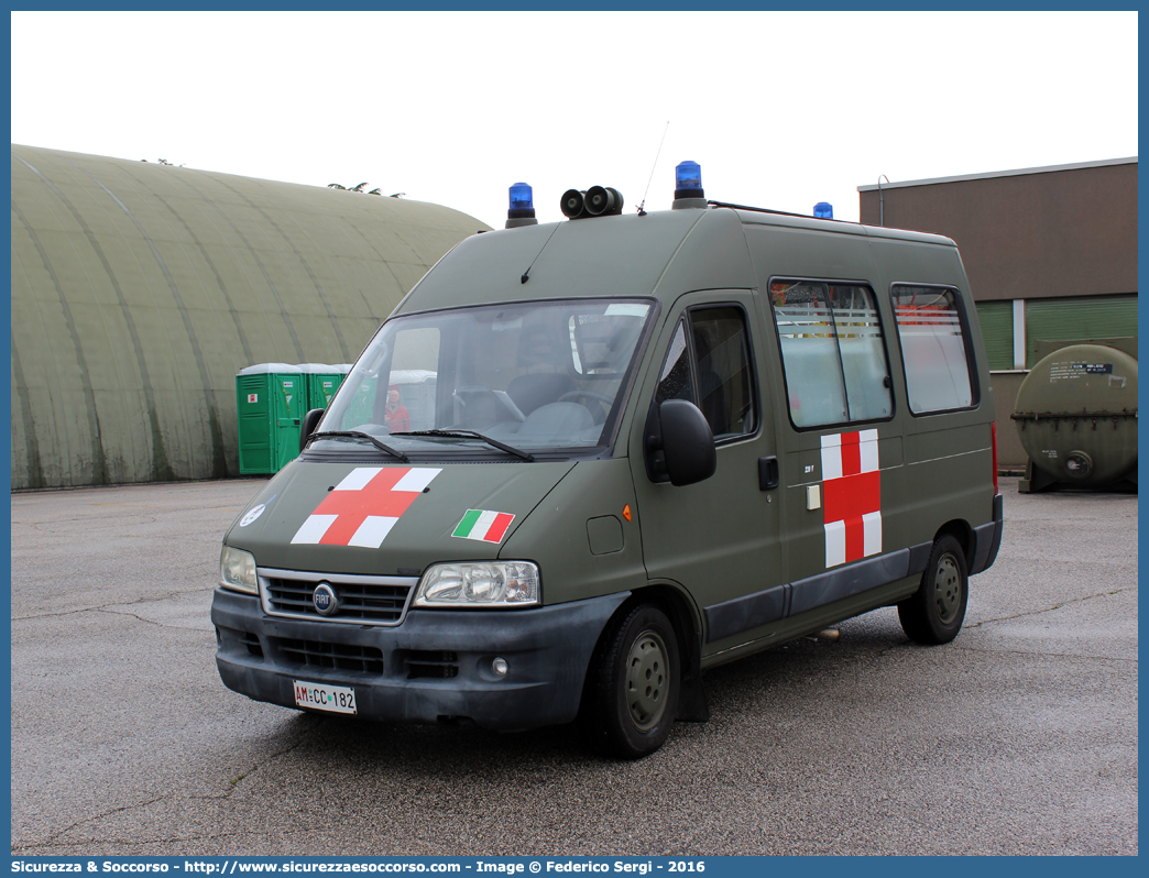 AM CC182
Aeronautica Militare Italiana
Servizio Sanitario
Fiat Ducato II serie restyling
Allestitore Bollanti S.r.l.
Parole chiave: AMI;A.M.I.;Aeronautica;Militare;Italiana;Servizio;Sanitario;Fiat;Ducato;Bollanti