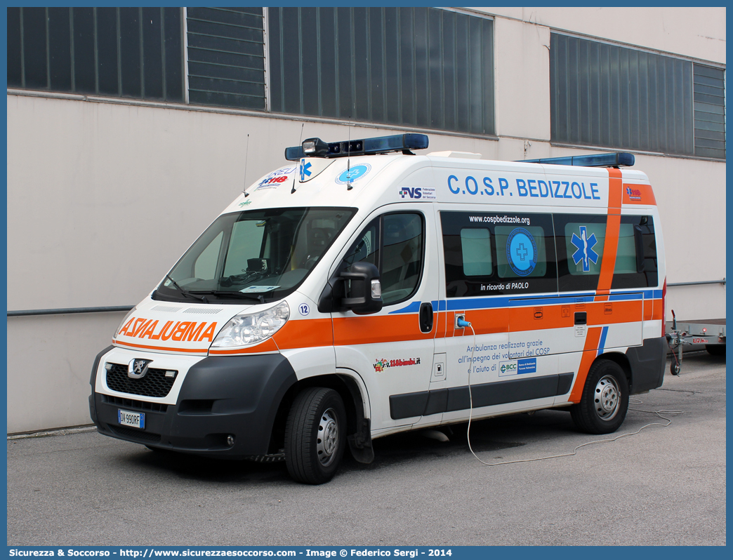 12
C.O.S.P. Bedizzole
Peugeot Boxer III serie
Allestitore PML S.n.c.
Parole chiave: COSP;C.O.S.P.;Bedizzole;Ambulanza;Peugeot;Boxer;PML