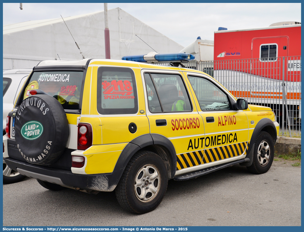 -
Corpo Nazionale
Soccorso Alpino e Speleologico
Delegazione Alpina
XXXI Liguria di Levante
Stazione di La Spezia
Land Rover Freelander
I serie restyling
Parole chiave: CNSAS;C.N.S.A.S.;Corpo;Nazionale;Soccorso;Alpino;Speleologico;Liguria;SASL;S.A.S.L.;La Spezia;Land Rover;Freelander