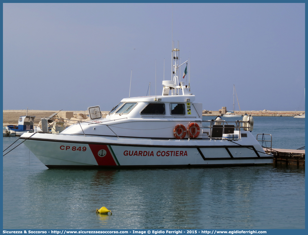 CP 849
Corpo delle Capitanerie di Porto
Guardia Costiera
Vedetta Costiera Classe 825
Parole chiave: CP;C.P.;GC;G.C.;Guardia;Costiera;Capitaneria;Capitanerie;Porto;Vedetta;Vedette;Costiere;Classe;825