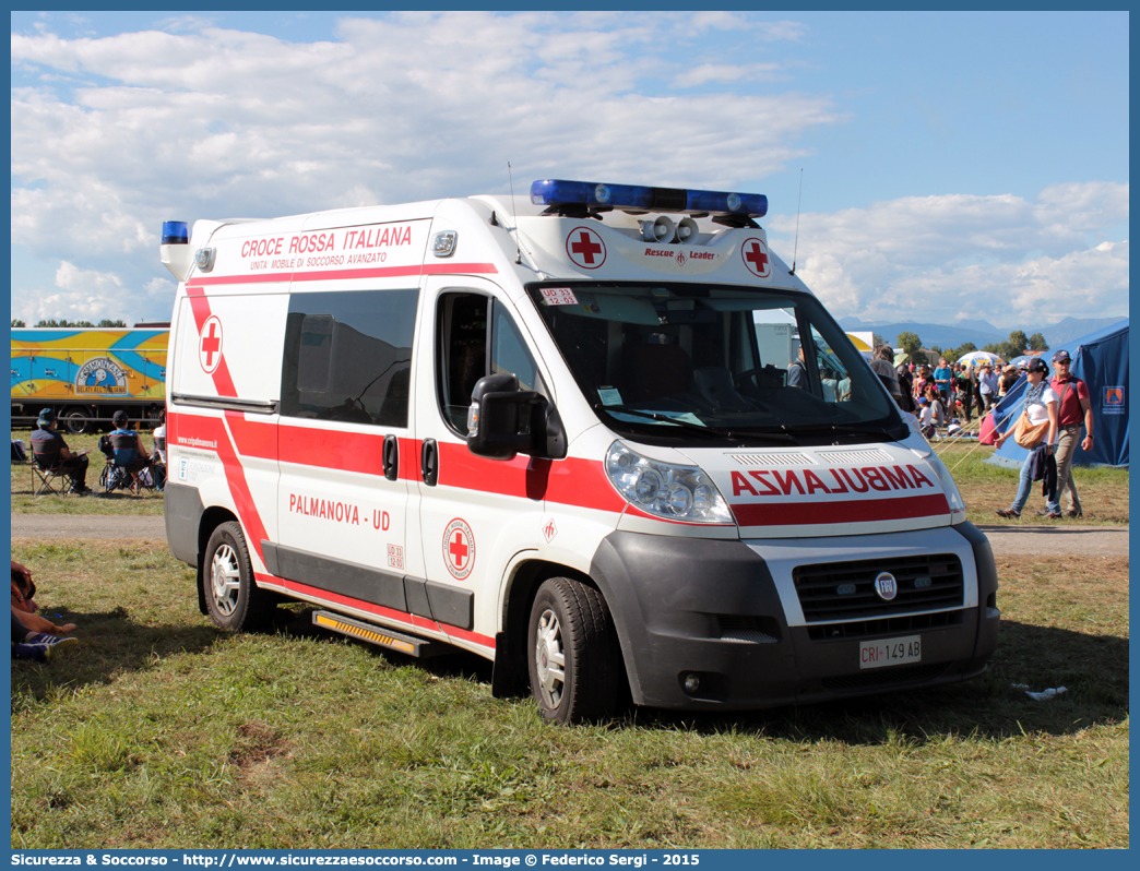 CRI 149AB
Croce Rossa Italiana
Palmanova (UD)
Fiat Ducato III serie
Allestitore Mariani Fratelli S.r.l.
Parole chiave: Croce;Rossa;Italiana;CRI;C.R.I.;Ambulanza;Fiat;Ducato;X250;Palmanova;Mariani;Fratelli;149AB