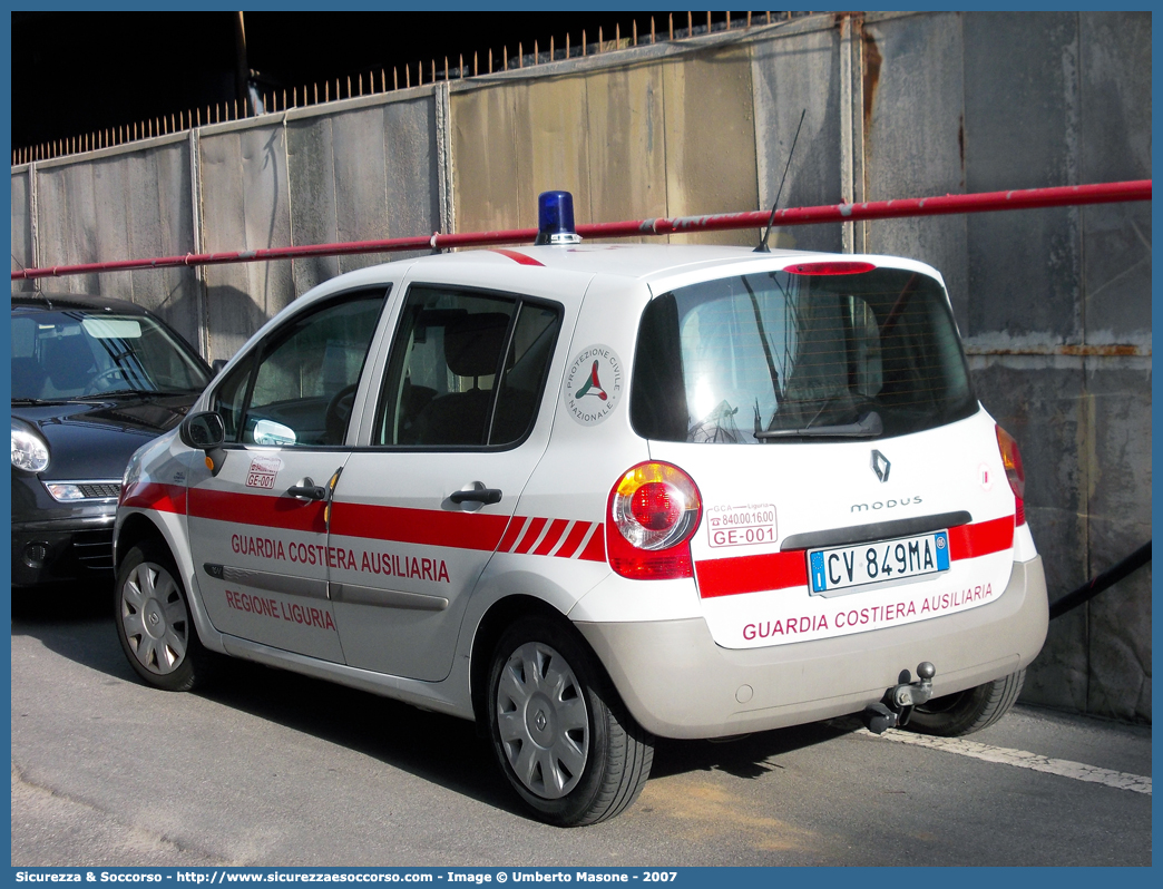 GE-001
Guardia Costiera Ausiliaria
Società Nazionale di Salvamento
Renault Modus I serie
Allestitore P.M.C. S.n.c.
Parole chiave: GCA;G.C.A.;SNS;S.N.S.;Guardia;Costiera;Ausiliaria;Società;Nazionale;Salvamento;Liguria;Genova;PMC;P.M.C.;Renault;Modus