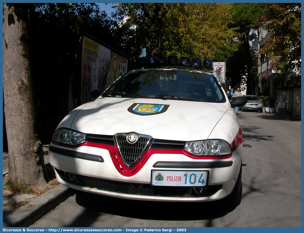 Polizia 104
Repubblica di San Marino
Polizia Civile
Alfa Romeo 156
Parole chiave: Repubblica;San Marino;RSM;R.S.M.;Polizia Civile;Alfa Romeo;156