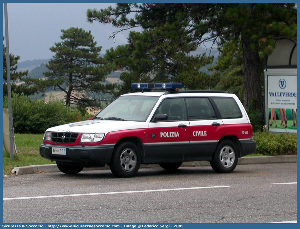 Polizia 111
Repubblica di San Marino
Polizia Civile
Subaru Forester I serie
Parole chiave: Repubblica;San Marino;RSM;R.S.M.;Polizia Civile;Subaru;Forester