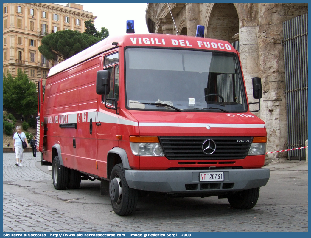 VF 20731
Corpo Nazionale Vigili del Fuoco
Mercedes Benz Vario 612D
Parole chiave: VF;V.F.;VVF;V.V.F.;Corpo;Nazionale;Vigili del Fuoco;Vigili;Fuoco;Autocarro;Autofurgone;Mercedes Benz;Vario;612D