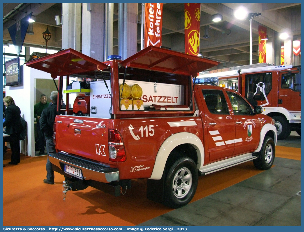 VF FW34T
Vigili del Fuoco Volontari San Pancrazio
Freiwillige Feuerwehr St. Pankraz
Toyota Hilux VII serie II restyling
Allestitore Kofler Fahrzeugbau S.n.c.
Parole chiave: VF;VFV;V.F.;V.F.V.;Vigili;Fuoco;Volontari;Freiwillige;Feuerwehr;San Pancrazio;St;Pankraz;Toyota;Hilux;Kofler;Fahrzeugbau