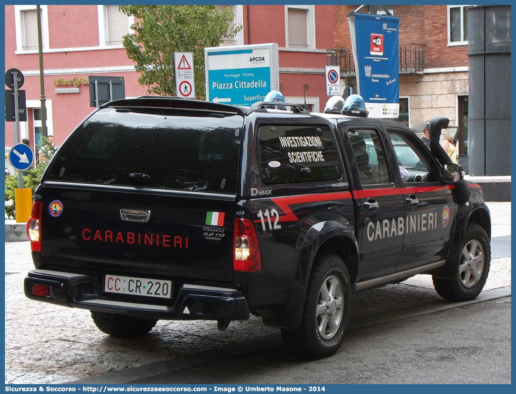 CC CR220
Arma dei Carabinieri
Raggruppamento Carabinieri
Investigazioni Scientifiche
Isuzu D-Max I serie I restyling
Allestitore Maritan S.r.l.
Parole chiave: CCCR220;Arma dei Carabinieri;Raggruppamento Carabinieri Investigazioni Scientifiche;RACIS;RIS;Isuzu D-Max II serie restyling